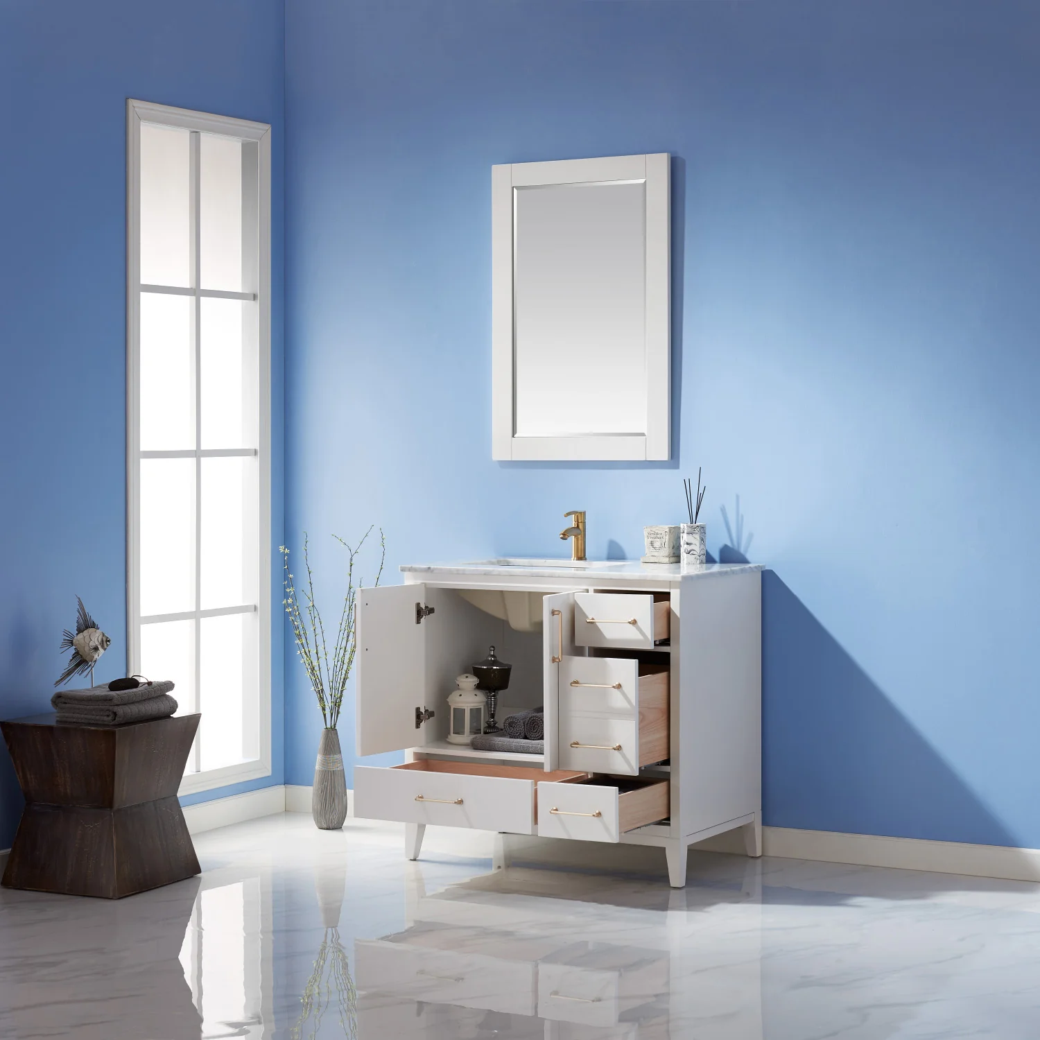 Altair Design Sutton 36" Single Bathroom Vanity Set in White and Carrara White Marble Countertop - Image 5