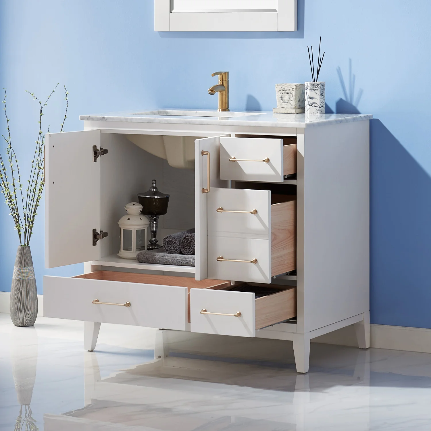 Altair Design Sutton 36" Single Bathroom Vanity Set in White and Carrara White Marble Countertop - Image 6