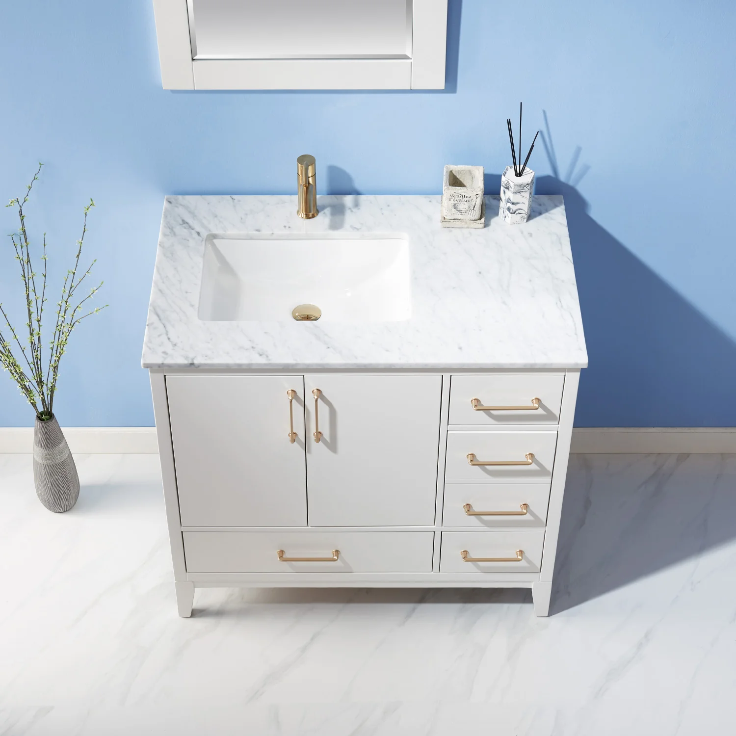 Altair Design Sutton 36" Single Bathroom Vanity Set in White and Carrara White Marble Countertop - Image 8