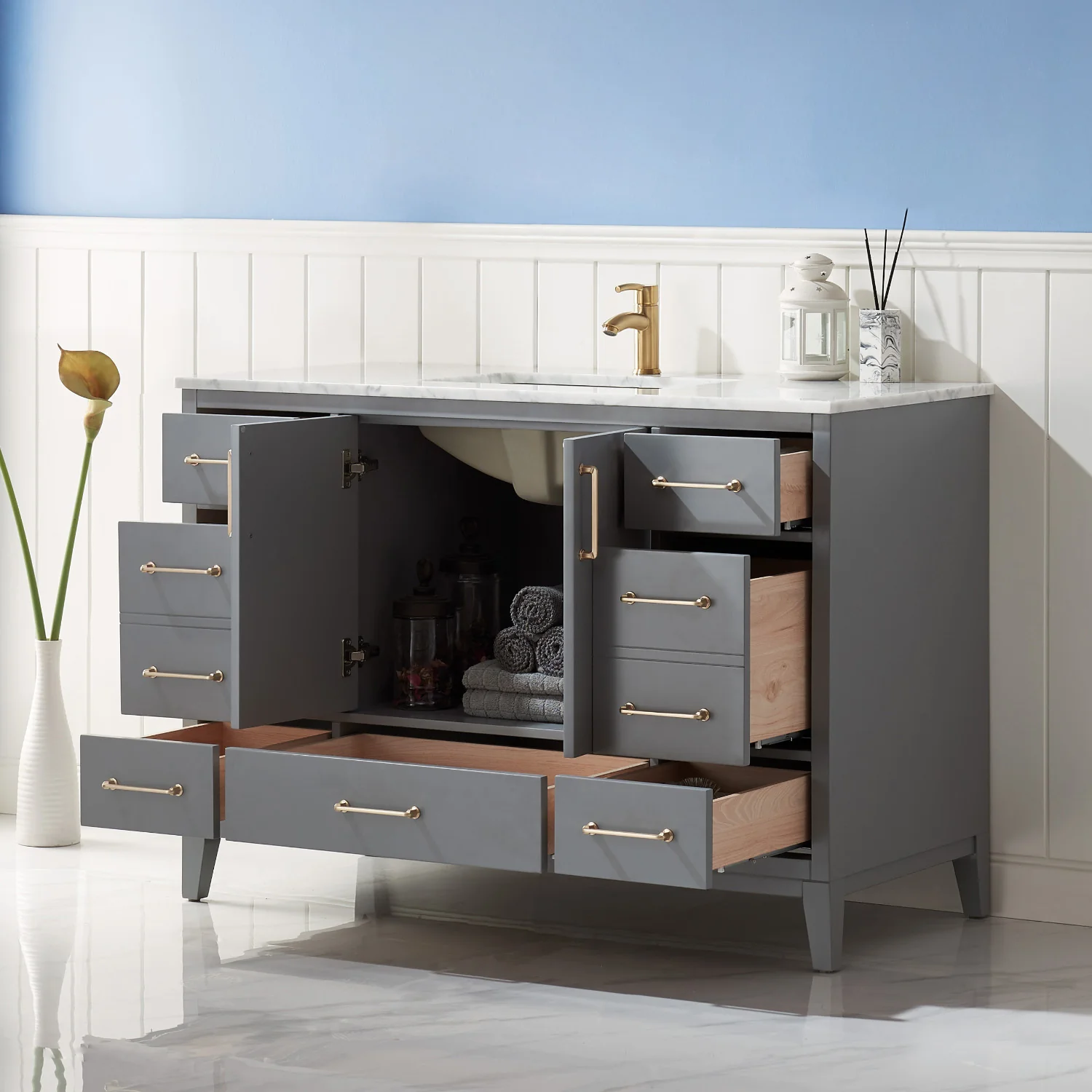 Altair Design Sutton 48" Single Bathroom Vanity Set in Gray and Carrara White Marble Countertop - Image 16