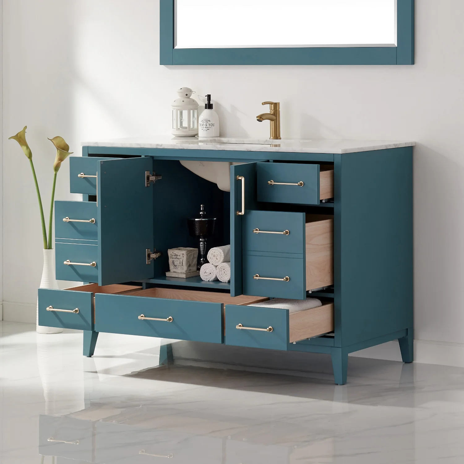 Altair Design Sutton 48" Single Bathroom Vanity Set in Royal Green and Carrara White Marble Countertop - Image 6