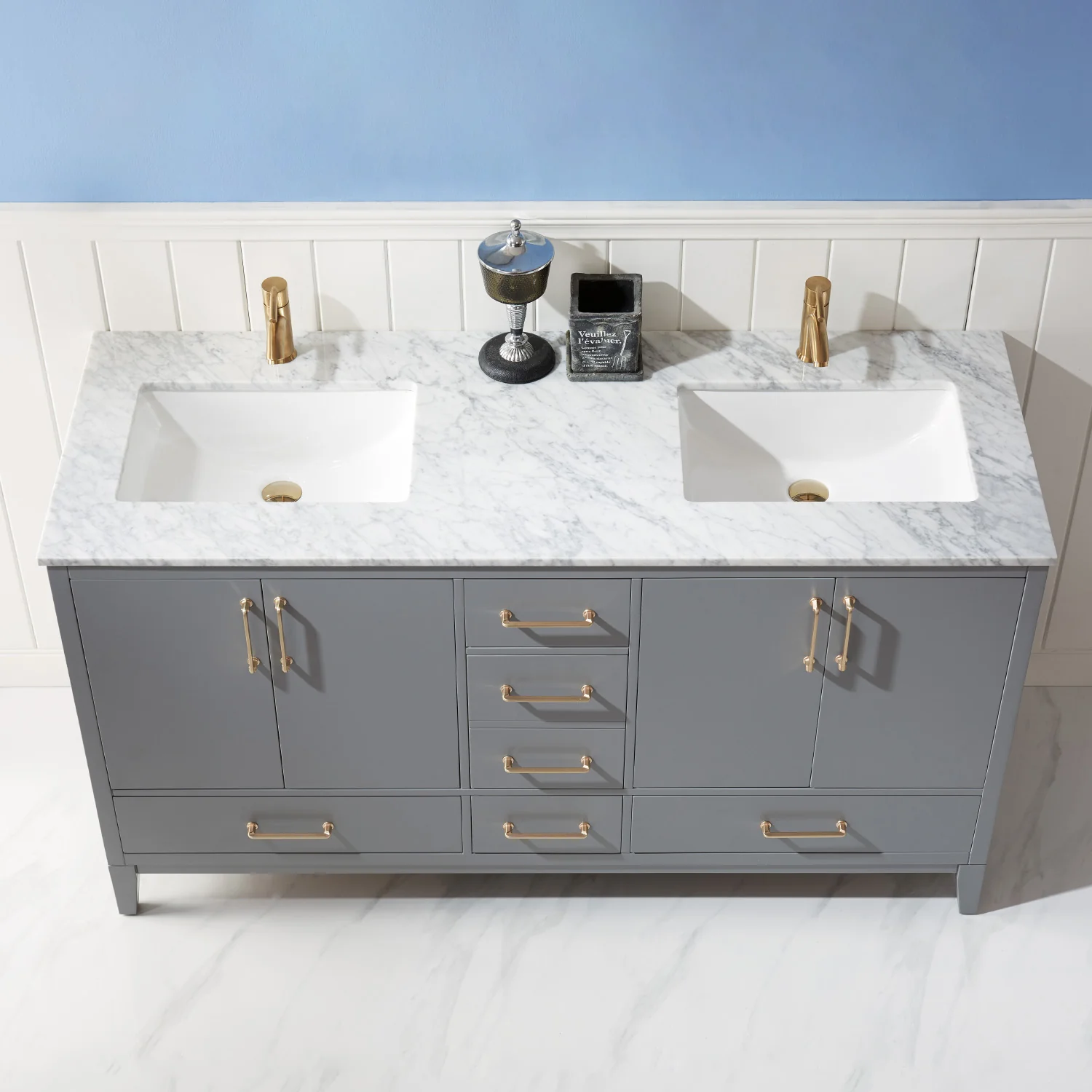 Altair Design Sutton 60" Double Bathroom Vanity Set in Gray and Carrara White Marble Countertop - Image 18