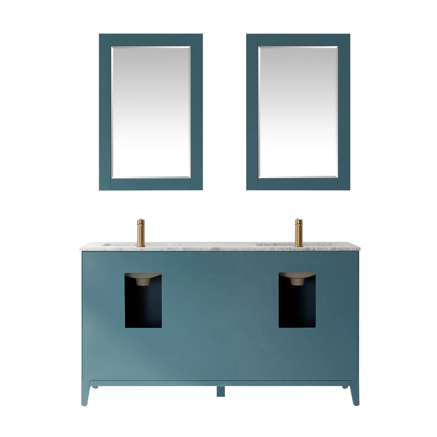 Altair Design Sutton 60" Double Bathroom Vanity Set in Royal Green and Carrara White Marble Countertop - Image 10