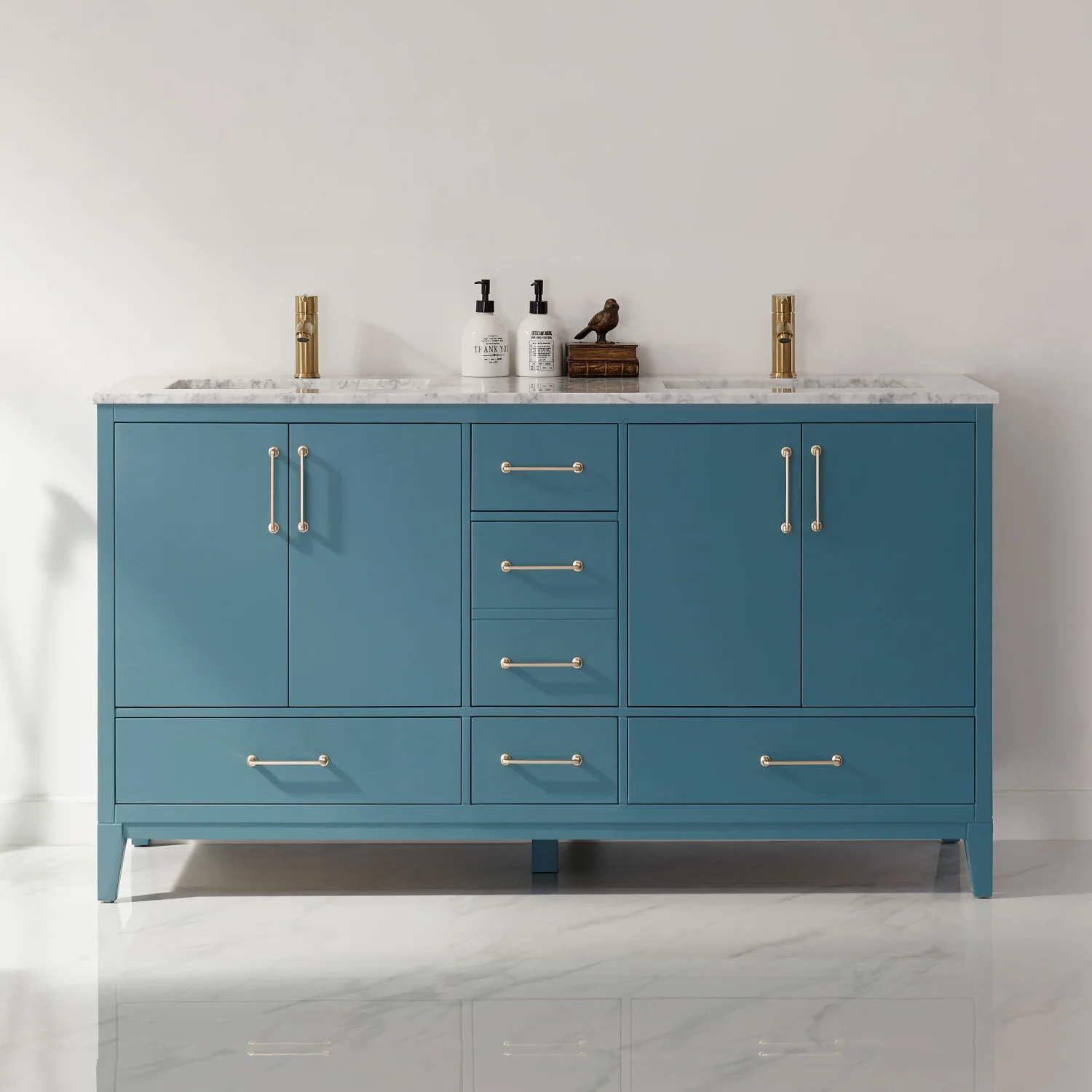 Altair Design Sutton 60" Double Bathroom Vanity Set in Royal Green and Carrara White Marble Countertop - Image 12
