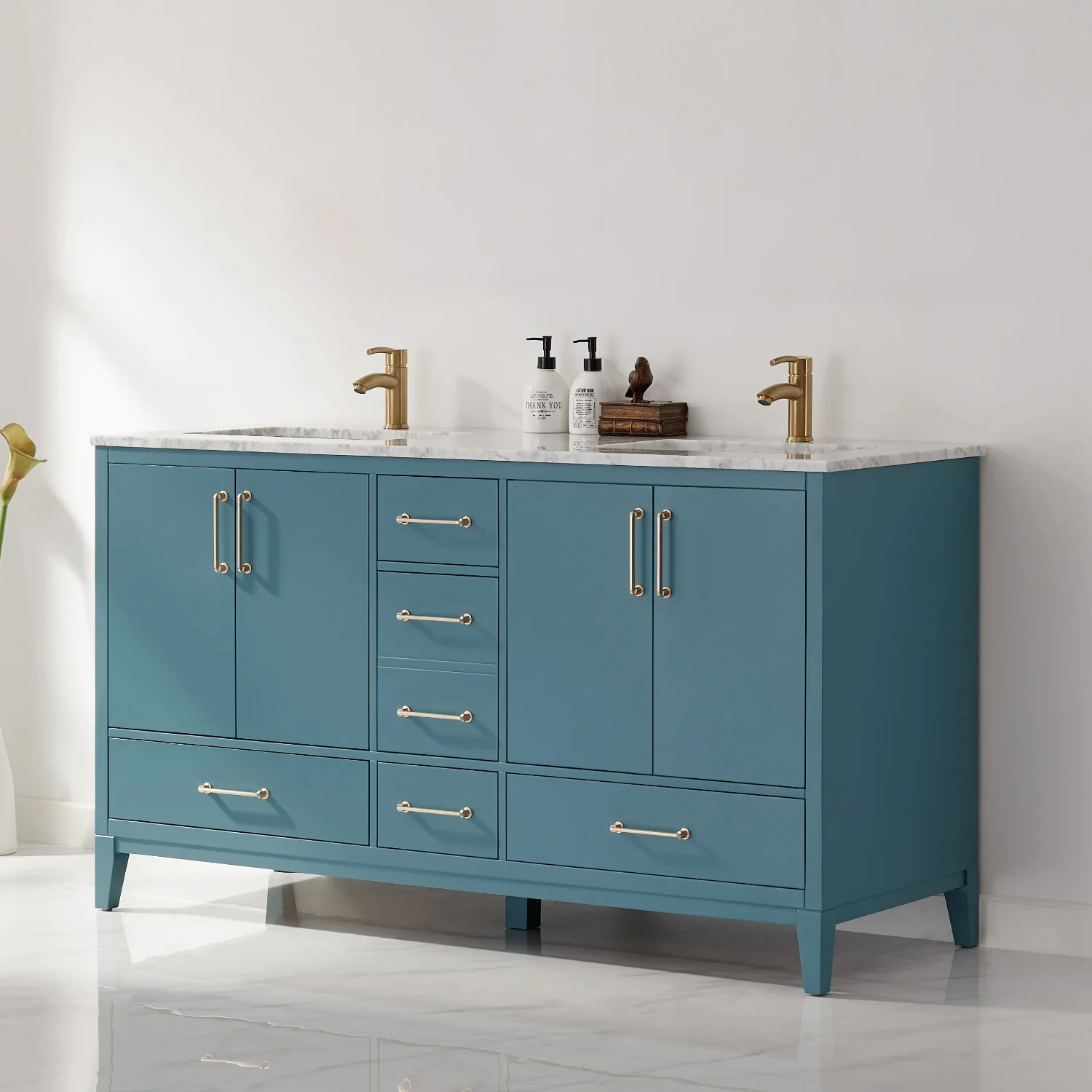 Altair Design Sutton 60" Double Bathroom Vanity Set in Royal Green and Carrara White Marble Countertop - Image 14