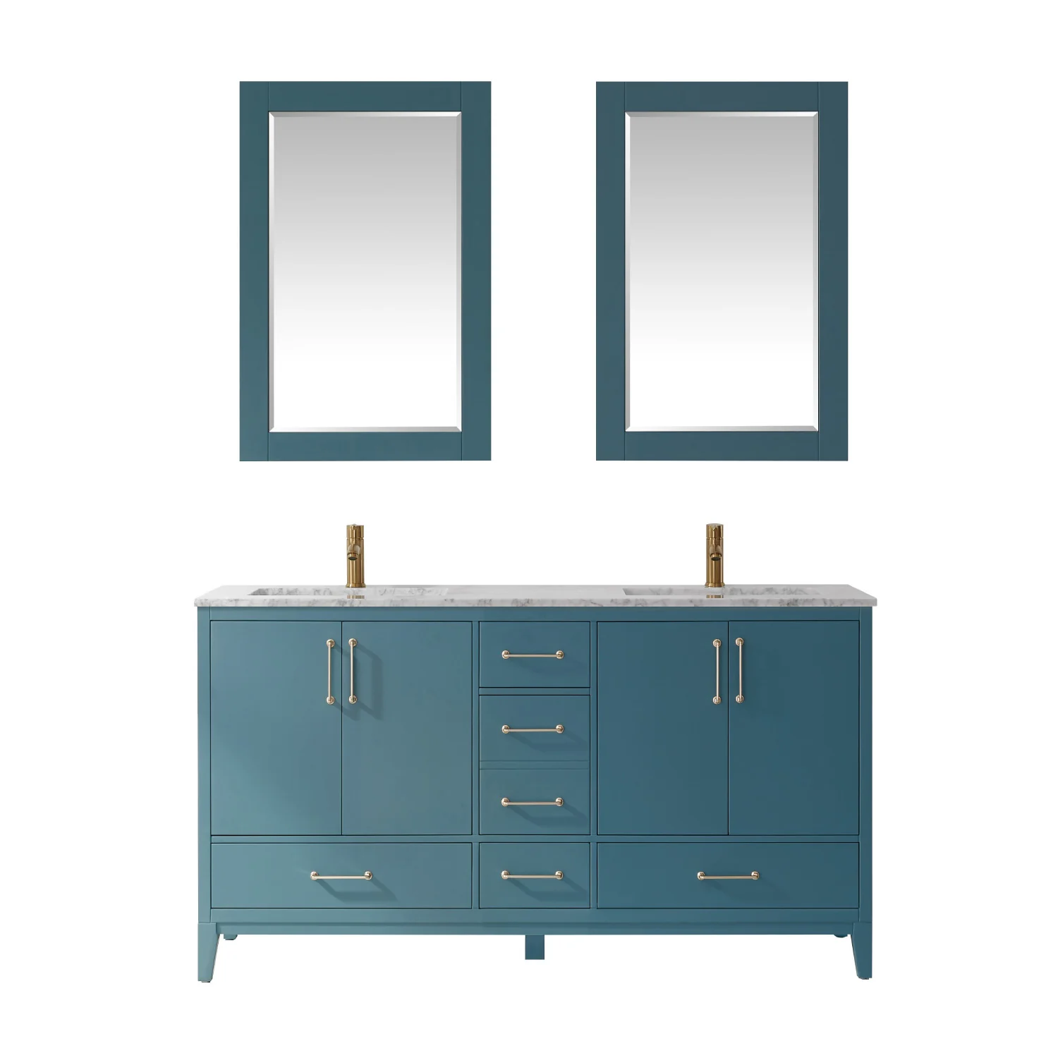 Altair Design Sutton 60" Double Bathroom Vanity Set in Royal Green and Carrara White Marble Countertop - Image 2