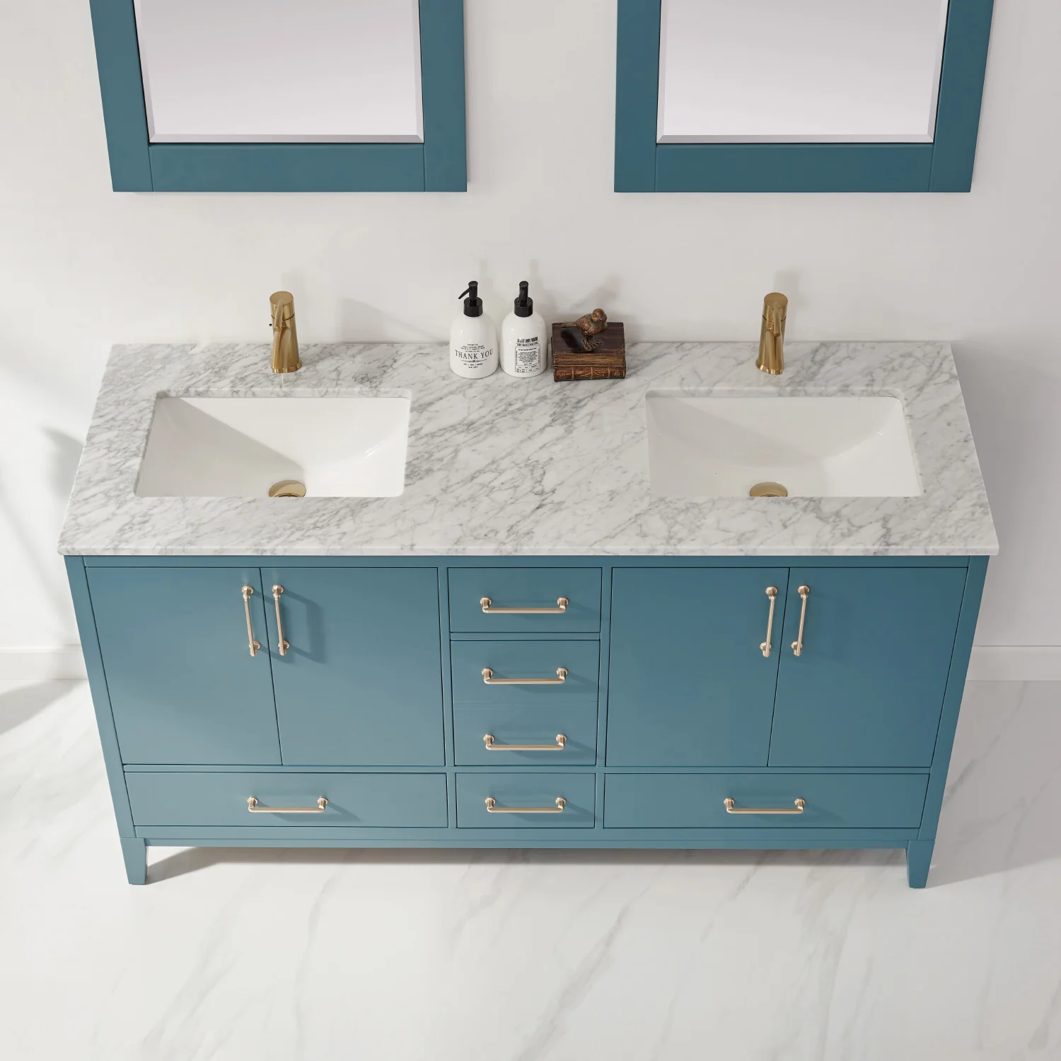 Altair Design Sutton 60" Double Bathroom Vanity Set in Royal Green and Carrara White Marble Countertop - Image 8