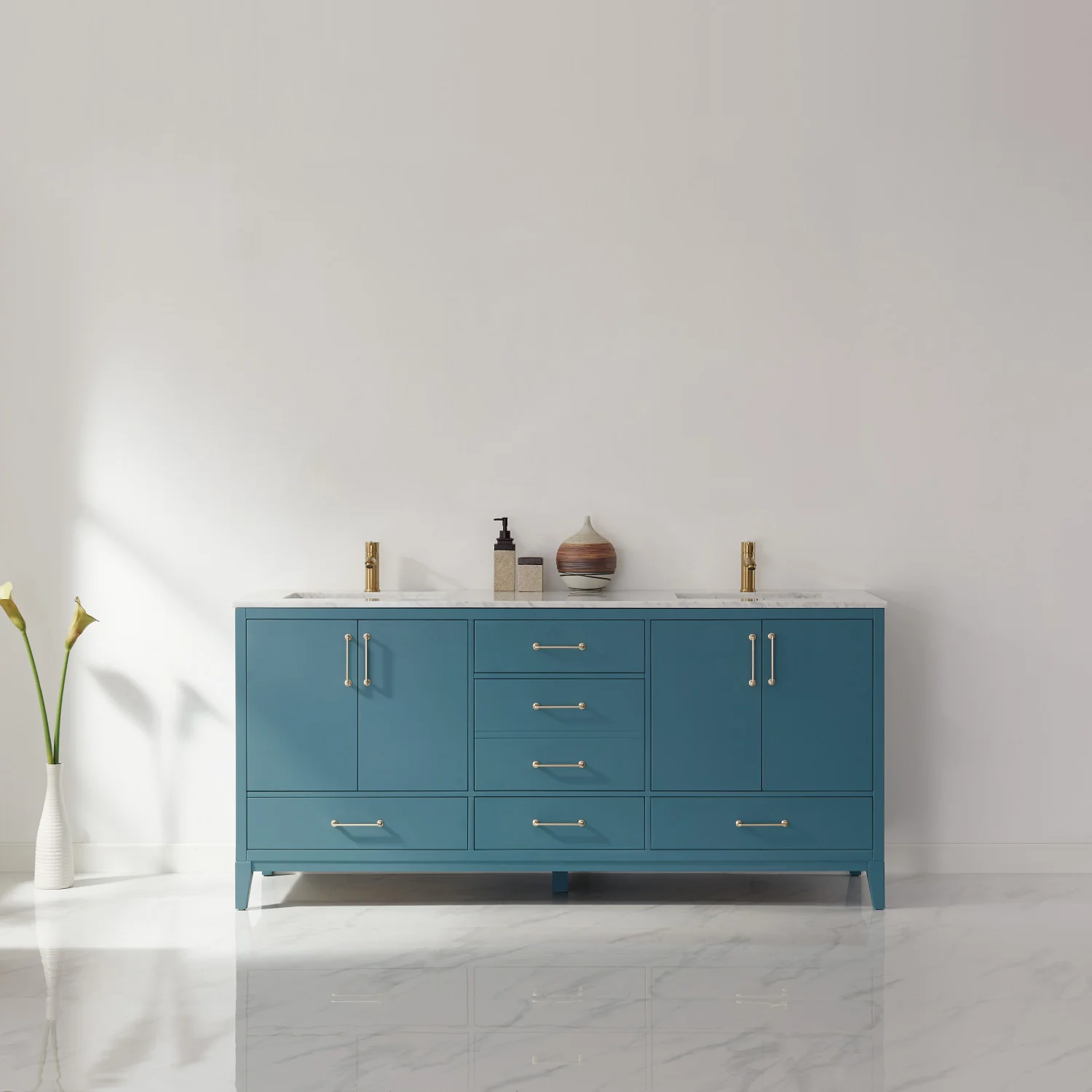 Altair Design Sutton 72" Double Bathroom Vanity Set in Royal Green and Carrara White Marble Countertop - Image 11