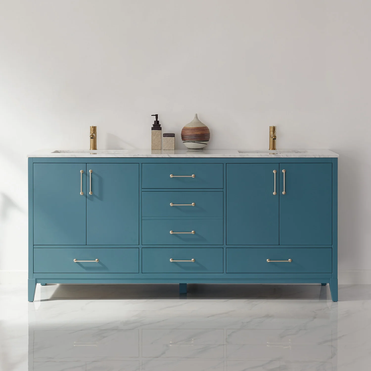 Altair Design Sutton 72" Double Bathroom Vanity Set in Royal Green and Carrara White Marble Countertop - Image 13