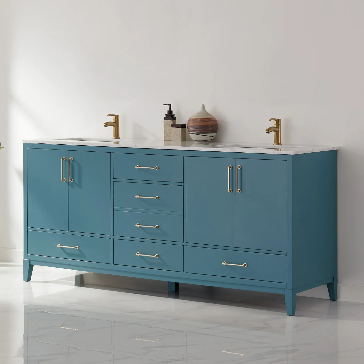 Altair Design Sutton 72" Double Bathroom Vanity Set in Royal Green and Carrara White Marble Countertop - Image 14