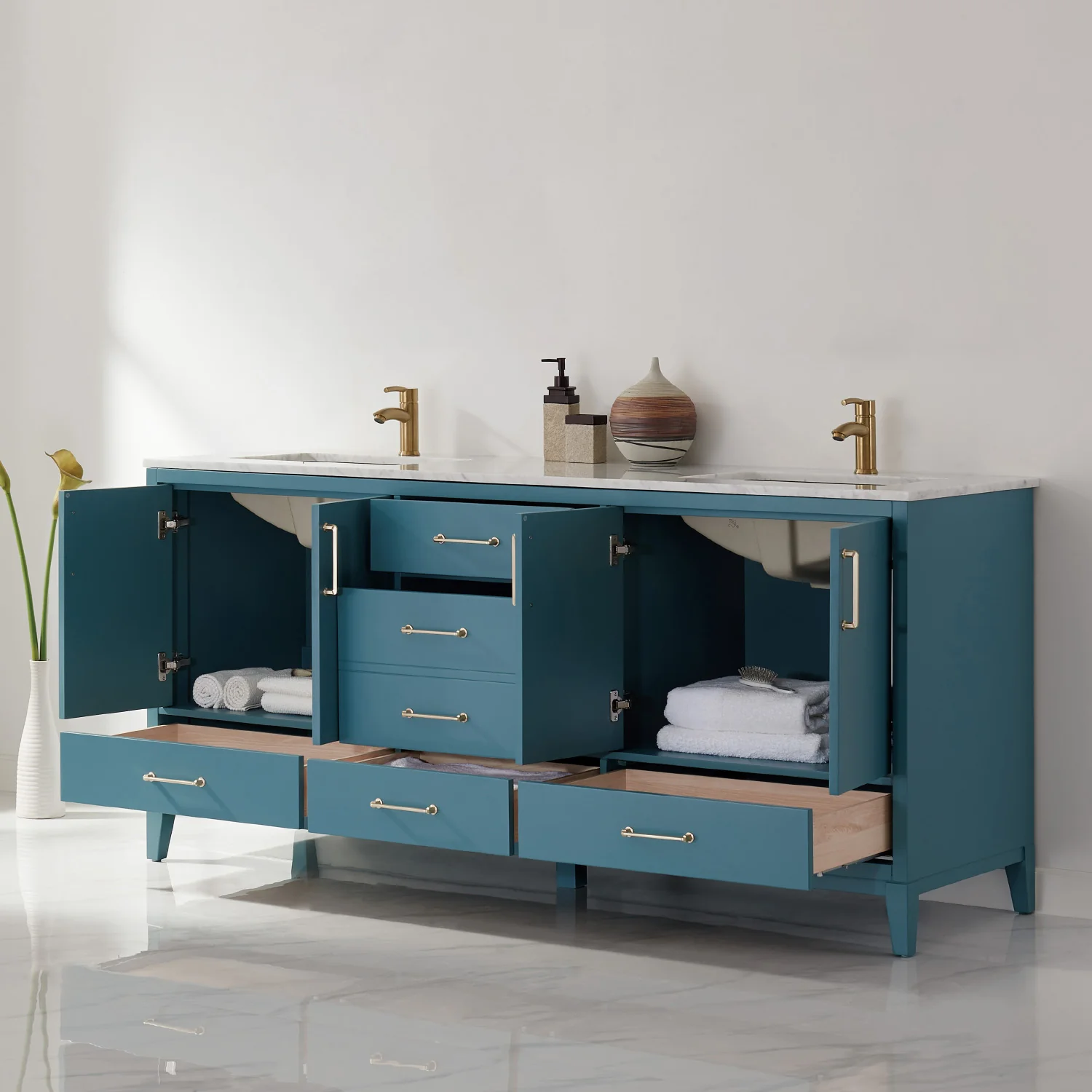 Altair Design Sutton 72" Double Bathroom Vanity Set in Royal Green and Carrara White Marble Countertop - Image 16