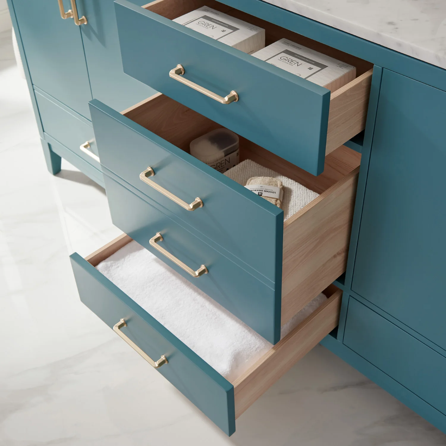 Altair Design Sutton 72" Double Bathroom Vanity Set in Royal Green and Carrara White Marble Countertop - Image 17