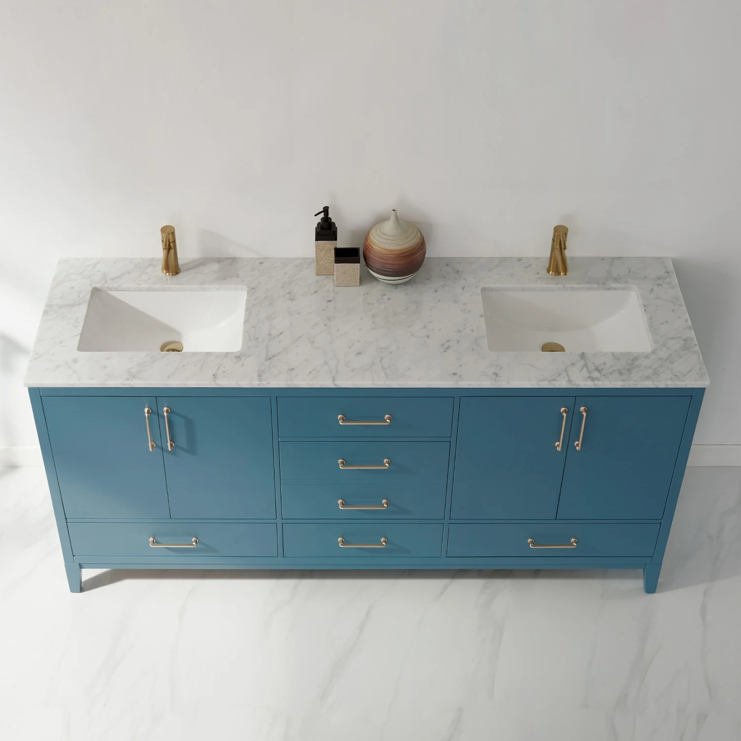 Altair Design Sutton 72" Double Bathroom Vanity Set in Royal Green and Carrara White Marble Countertop - Image 18