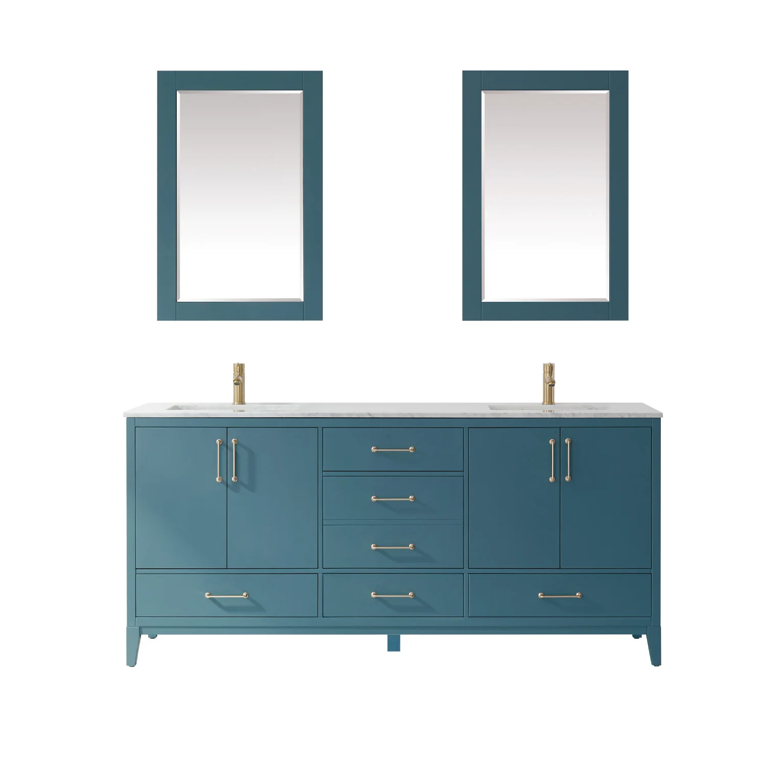 Altair Design Sutton 72" Double Bathroom Vanity Set in Royal Green and Carrara White Marble Countertop - Image 2