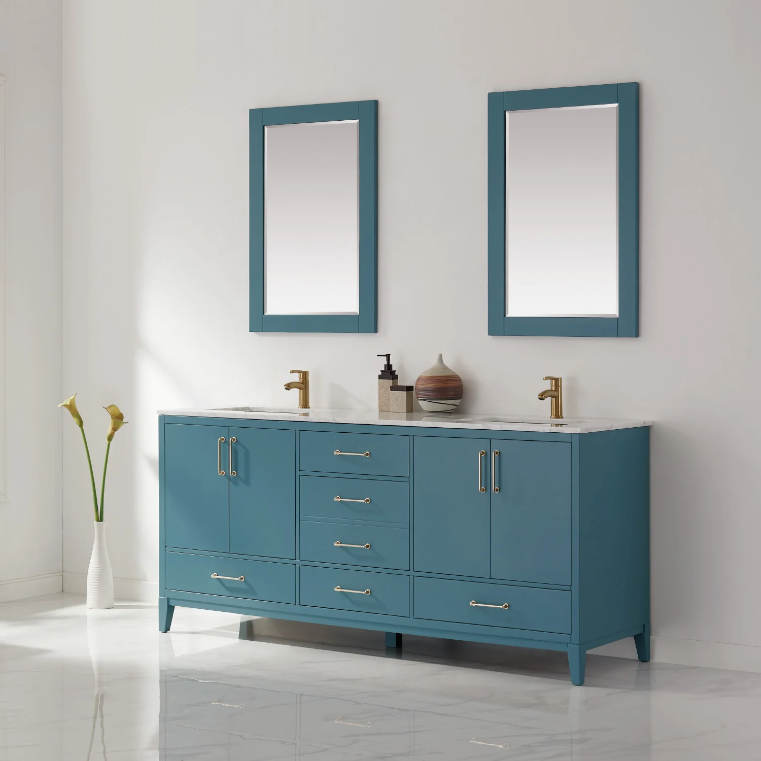 Altair Design Sutton 72" Double Bathroom Vanity Set in Royal Green and Carrara White Marble Countertop - Image 3