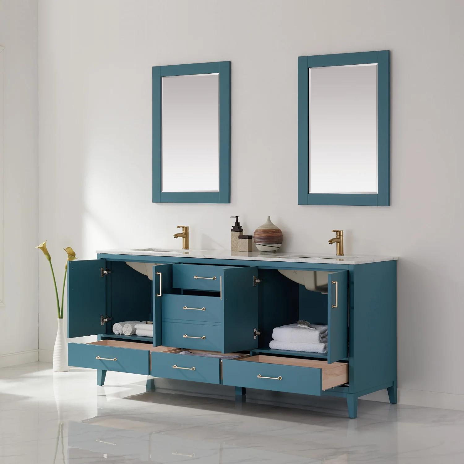 Altair Design Sutton 72" Double Bathroom Vanity Set in Royal Green and Carrara White Marble Countertop - Image 5