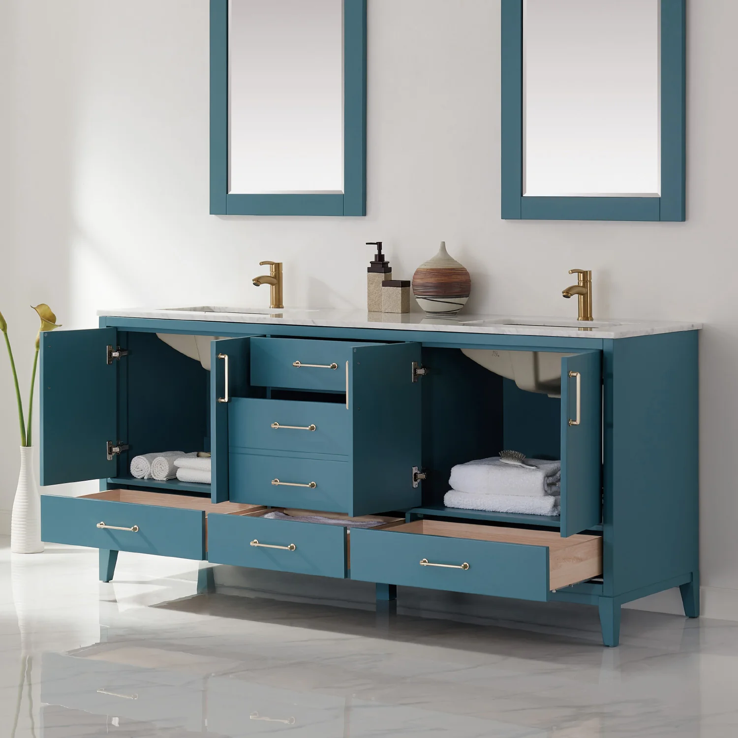 Altair Design Sutton 72" Double Bathroom Vanity Set in Royal Green and Carrara White Marble Countertop - Image 6