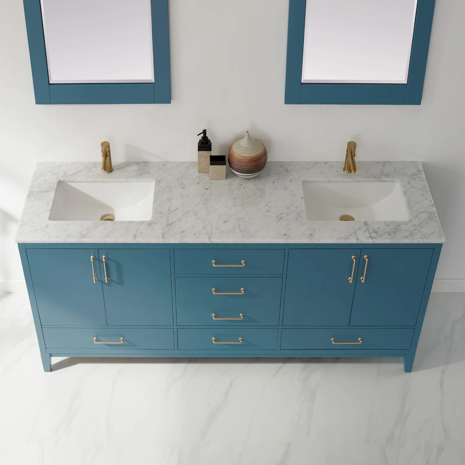 Altair Design Sutton 72" Double Bathroom Vanity Set in Royal Green and Carrara White Marble Countertop - Image 8