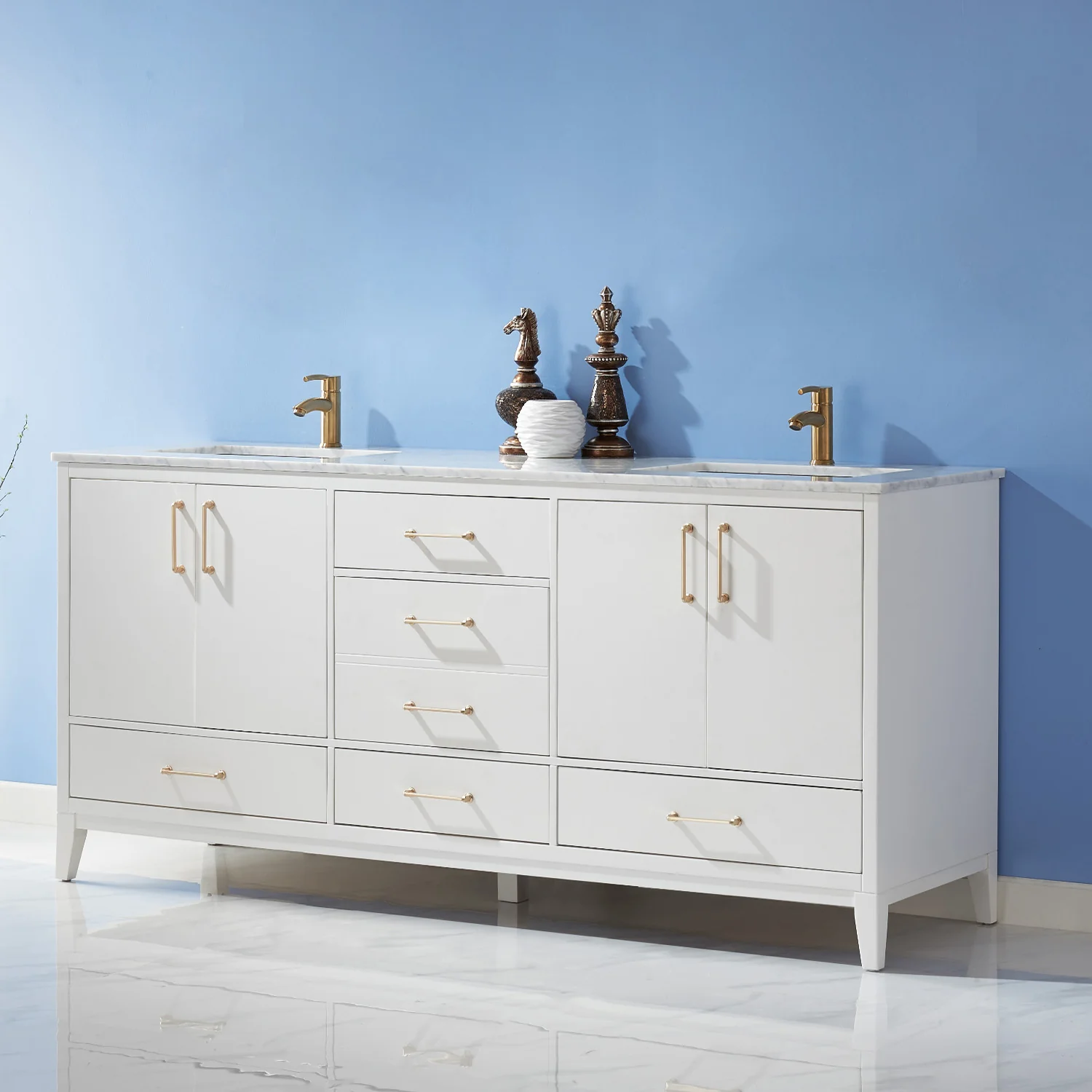 Altair Design Sutton 72" Double Bathroom Vanity Set in White and Carrara White Marble Countertop - Image 14