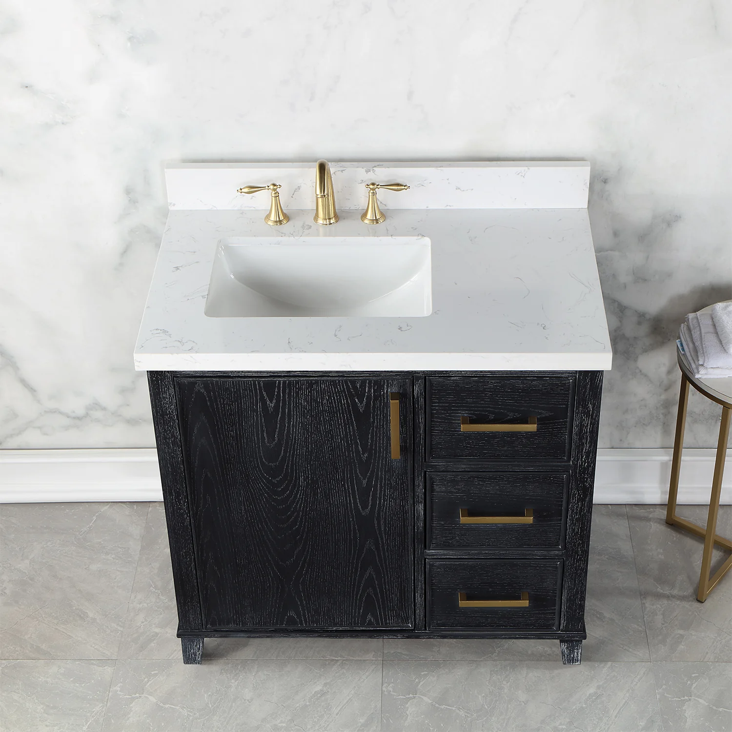 Altair Design Weiser 36" Single Bathroom Vanity in Black Oak with Aosta White Composite Stone Countertop - Image 15