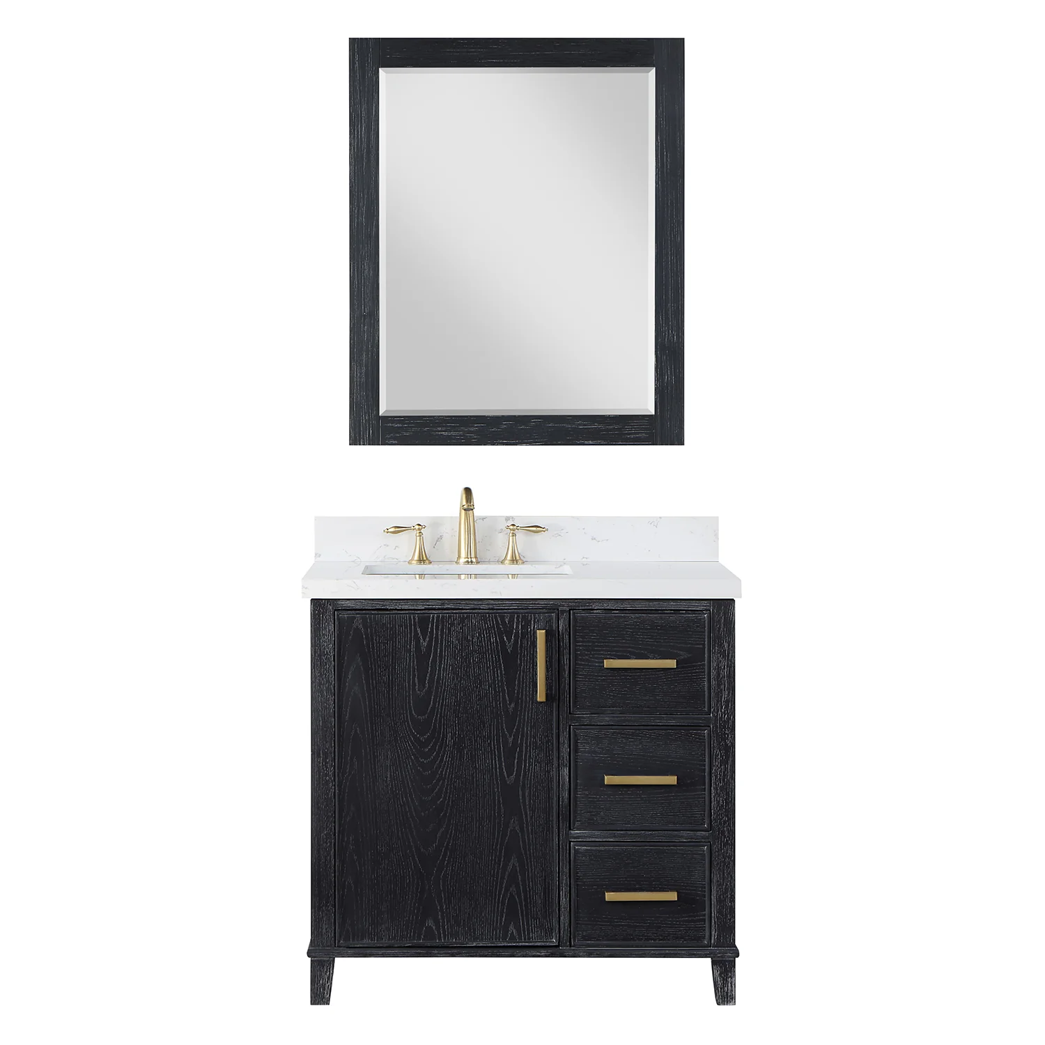 Altair Design Weiser 36" Single Bathroom Vanity in Black Oak with Aosta White Composite Stone Countertop - Image 2