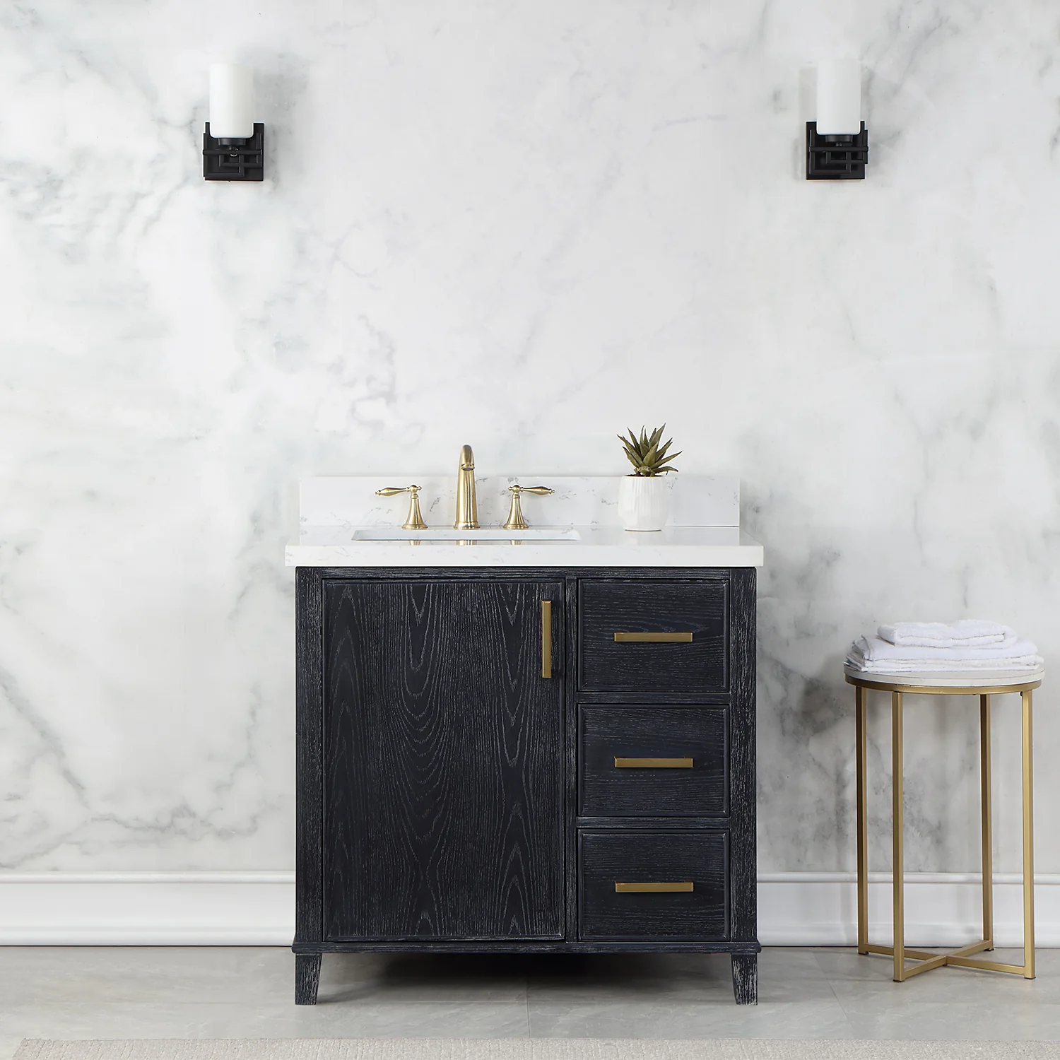 Altair Design Weiser 36" Single Bathroom Vanity in Black Oak with Aosta White Composite Stone Countertop - Image 9