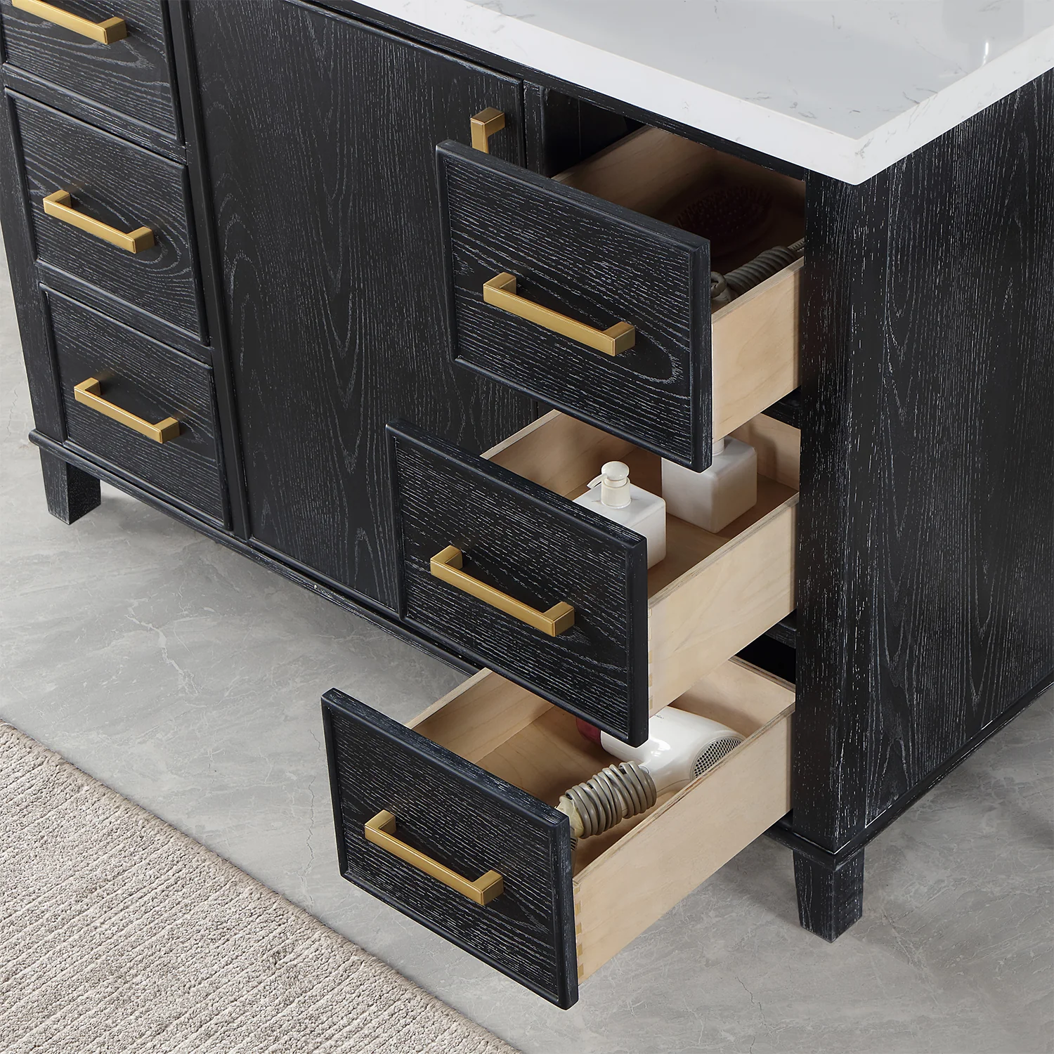 Altair Design Weiser 48" Single Bathroom Vanity in Black Oak with Aosta White Composite Stone Countertop - Image 14