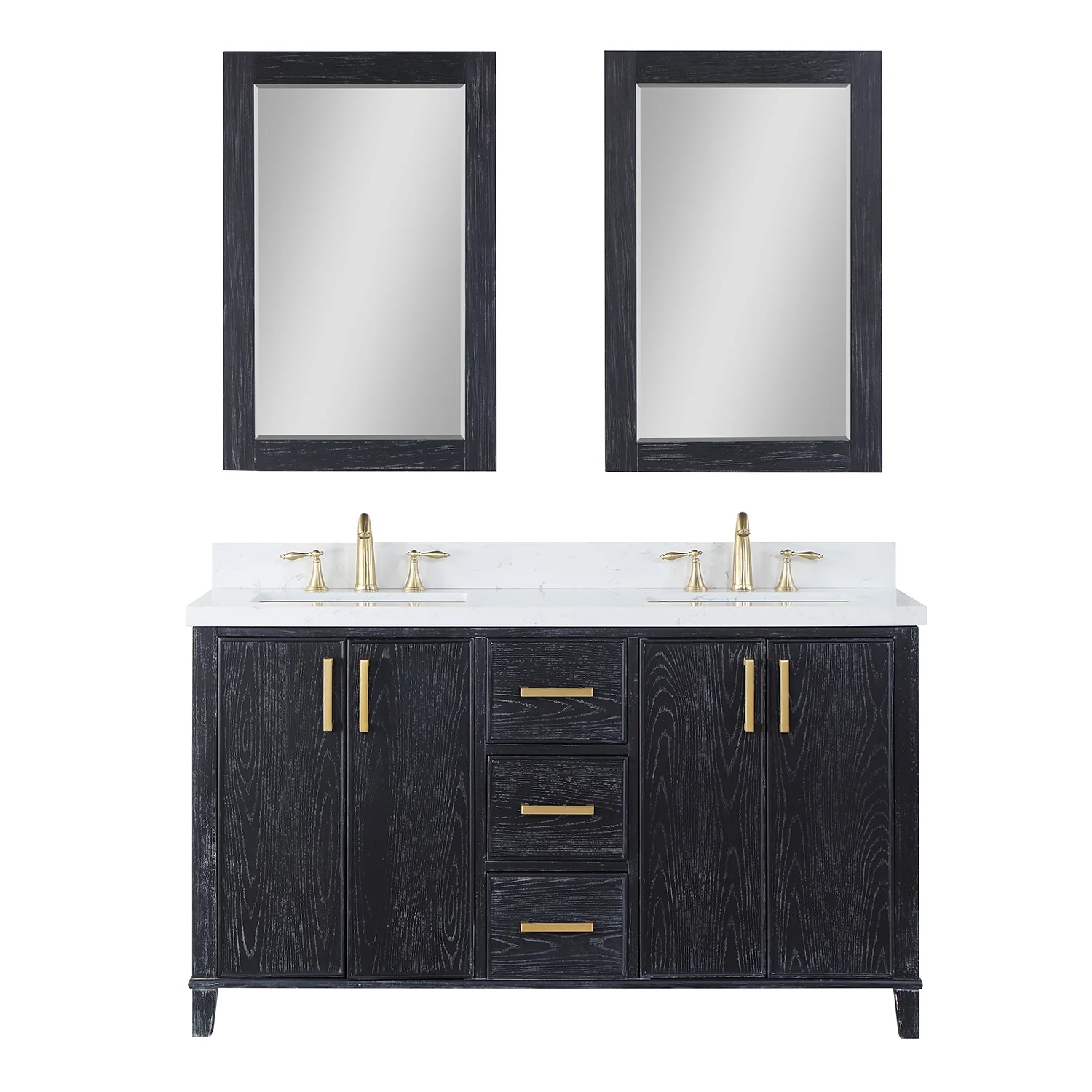 Altair Design Weiser 60" Double Bathroom Vanity in Black Oak with Aosta White Composite Stone Countertop - Image 2