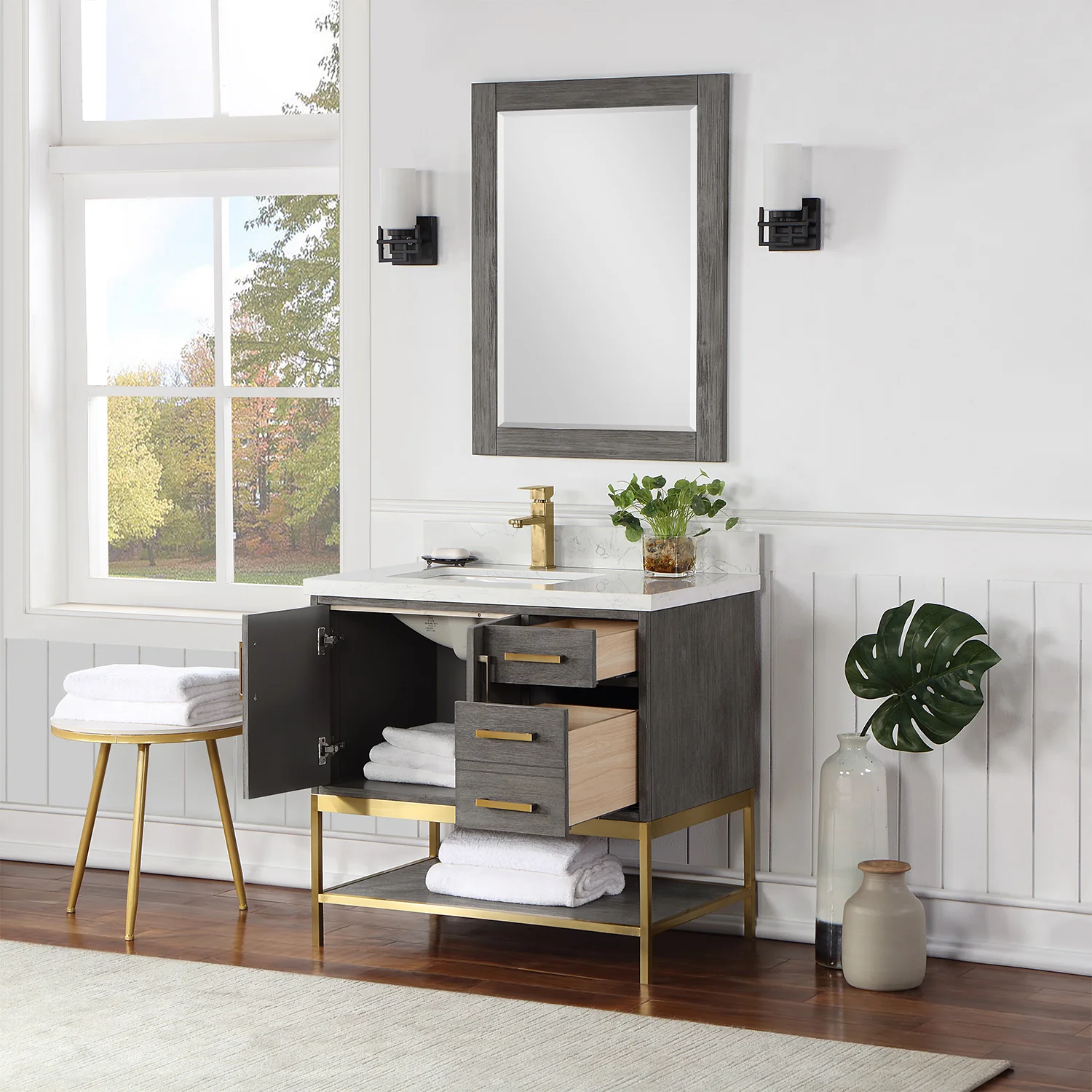 Altair Design Wildy 36" Single Bathroom Vanity Set in Classical Grey with Grain White Composite Stone Countertop - Image 5