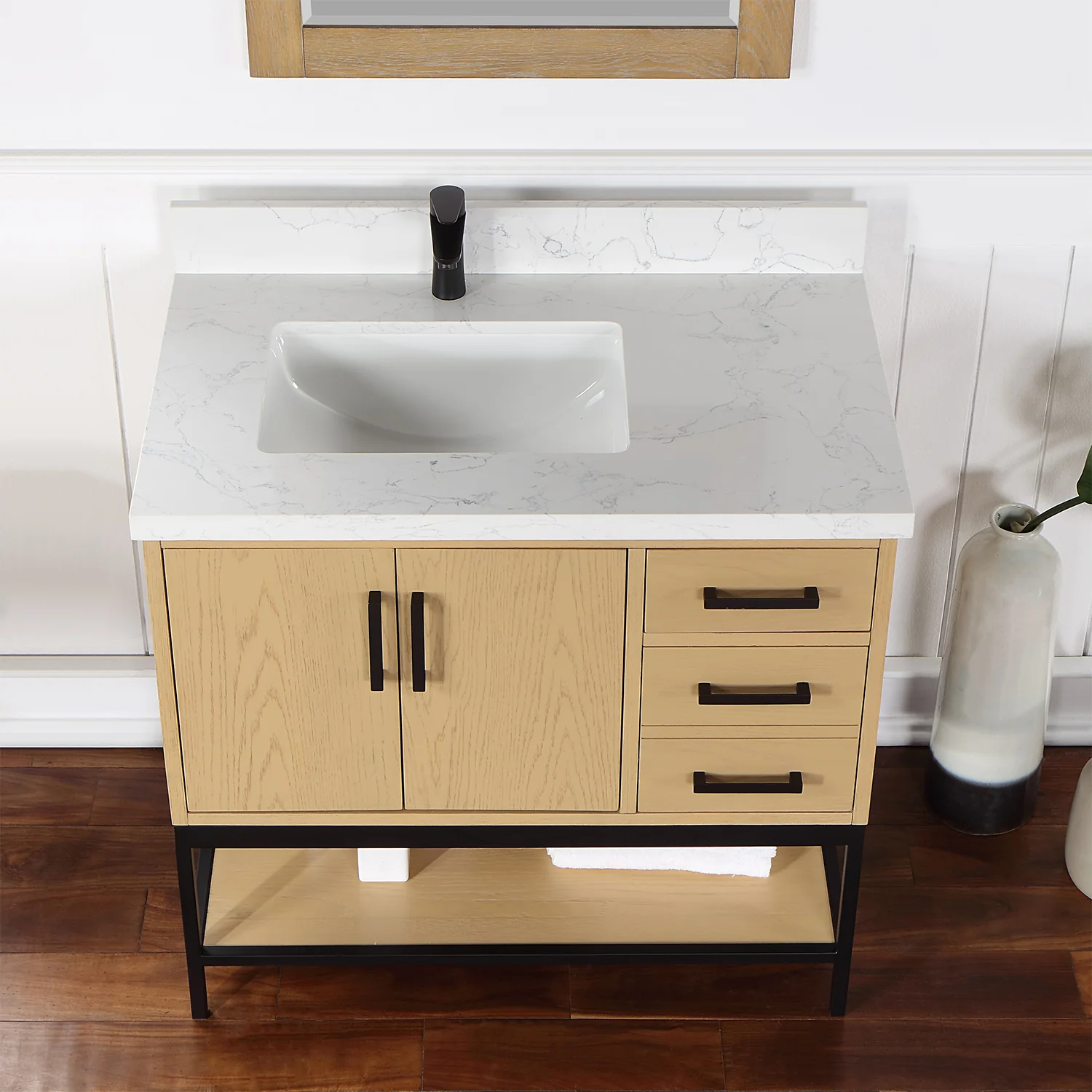 Altair Design Wildy 36" Single Bathroom Vanity Set in Washed Oak with Grain White Composite Stone Countertop - Image 7