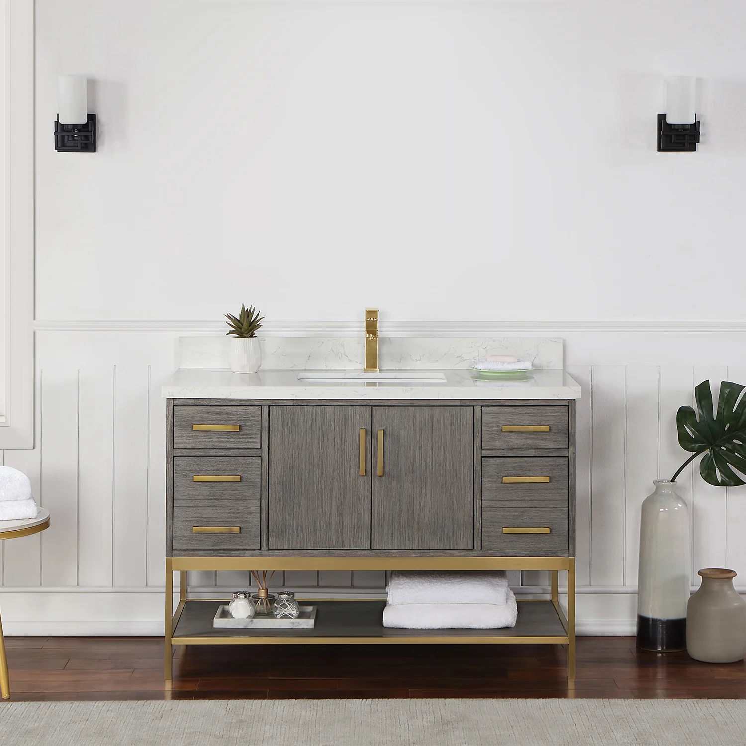 Altair Design Wildy 48" Single Bathroom Vanity Set in Classical Grey with Grain White Composite Stone Countertop - Image 9