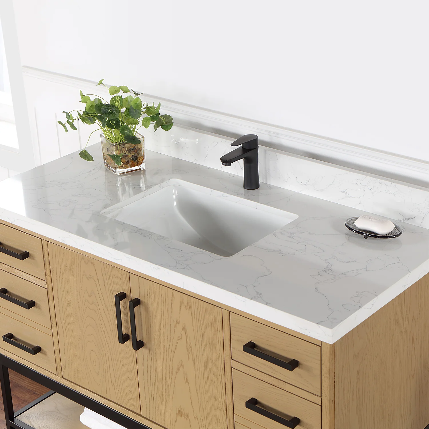 Altair Design Wildy 48" Single Bathroom Vanity Set in Washed Oak with Grain White Composite Stone Countertop - Image 16