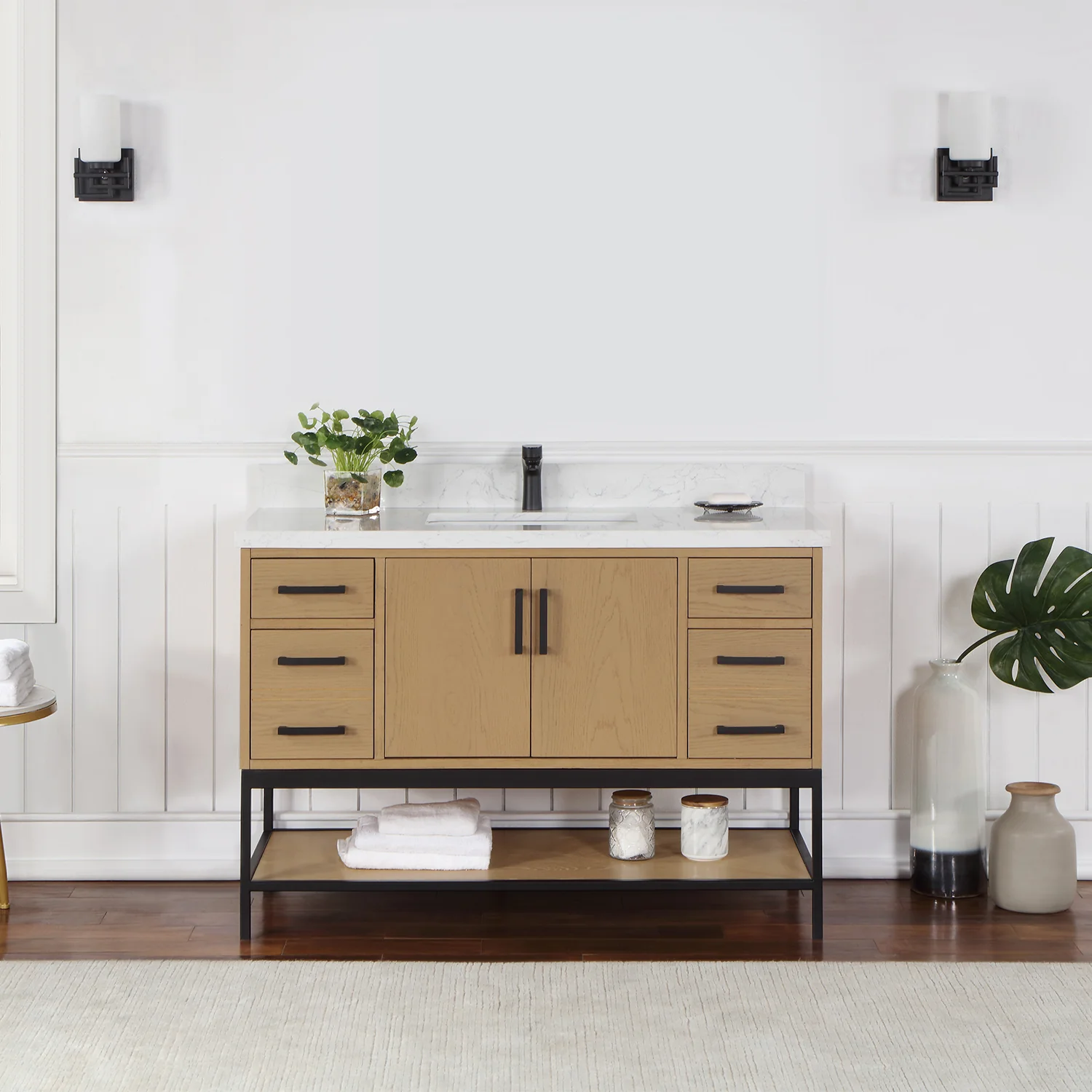 Altair Design Wildy 48" Single Bathroom Vanity Set in Washed Oak with Grain White Composite Stone Countertop - Image 9
