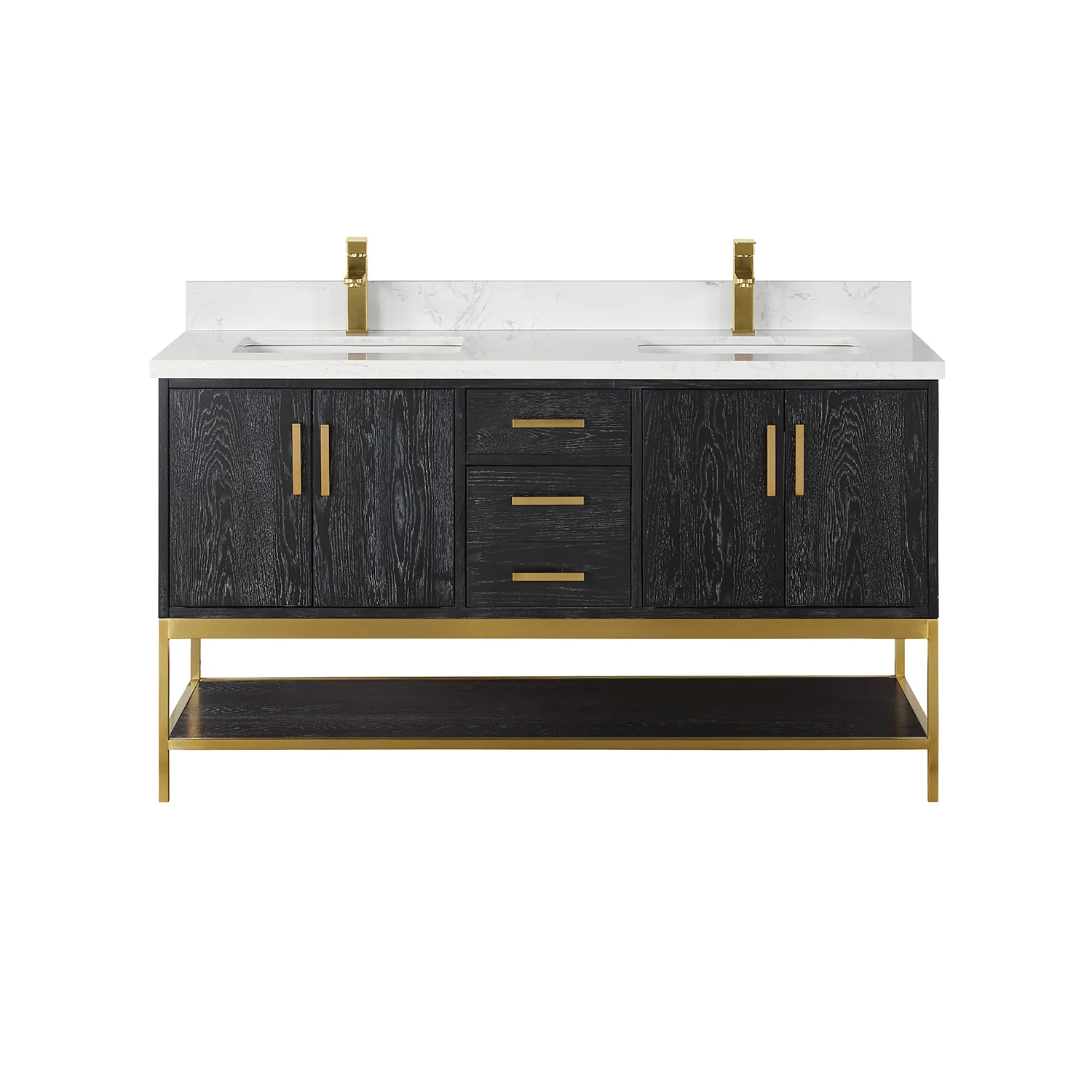 Altair Design Wildy 60" Double Bathroom Vanity Set in Black Oak with Grain White Composite Stone Countertop - Image 10