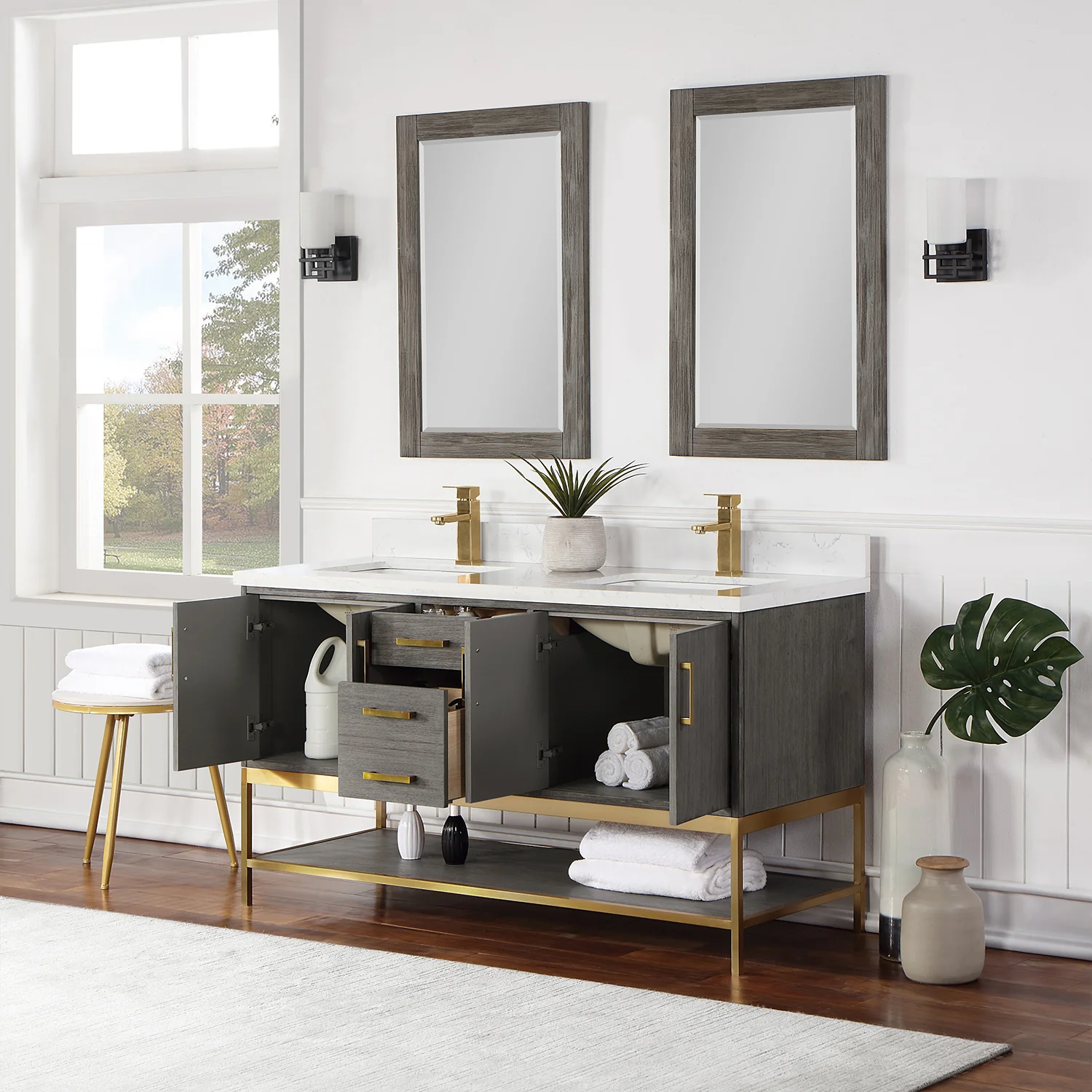 Altair Design Wildy 60" Double Bathroom Vanity Set in Classical Grey with Grain White Composite Stone Countertop - Image 5