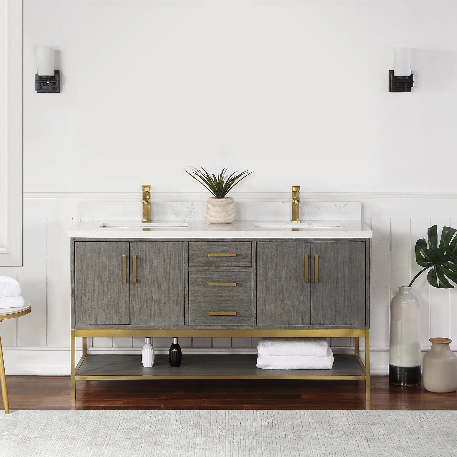 Altair Design Wildy 60" Double Bathroom Vanity Set in Classical Grey with Grain White Composite Stone Countertop - Image 9
