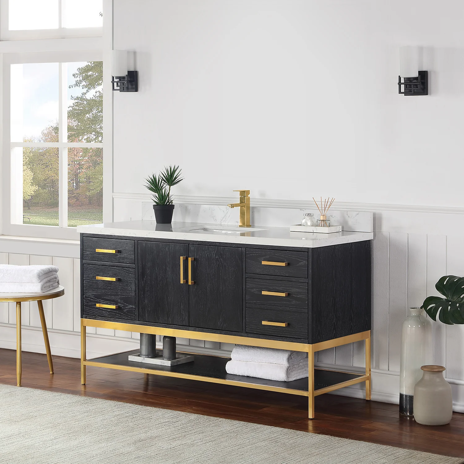 Altair Design Wildy 60" Single Bathroom Vanity Set in Black Oak with Grain White Composite Stone Countertop - Image 11