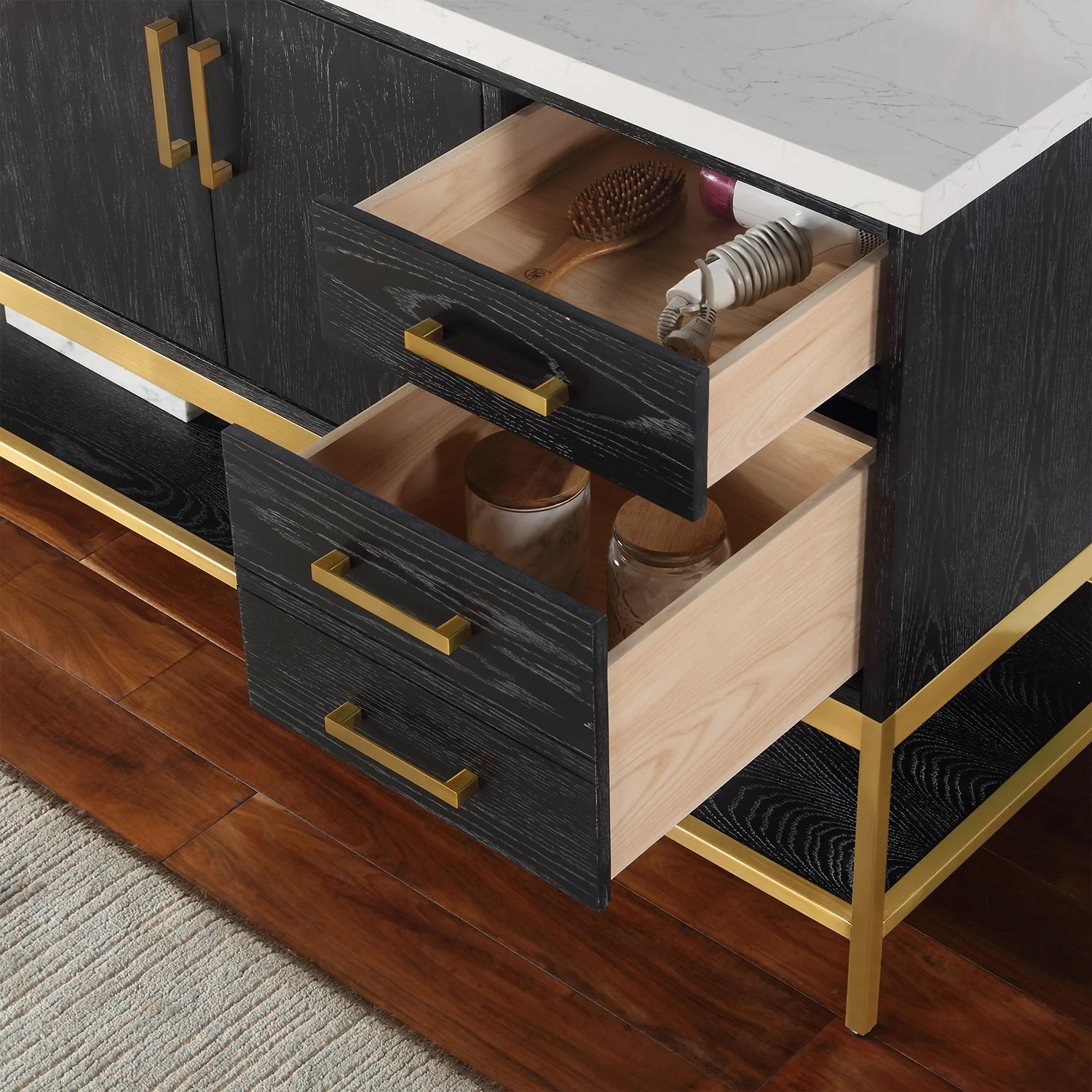 Altair Design Wildy 60" Single Bathroom Vanity Set in Black Oak with Grain White Composite Stone Countertop - Image 14