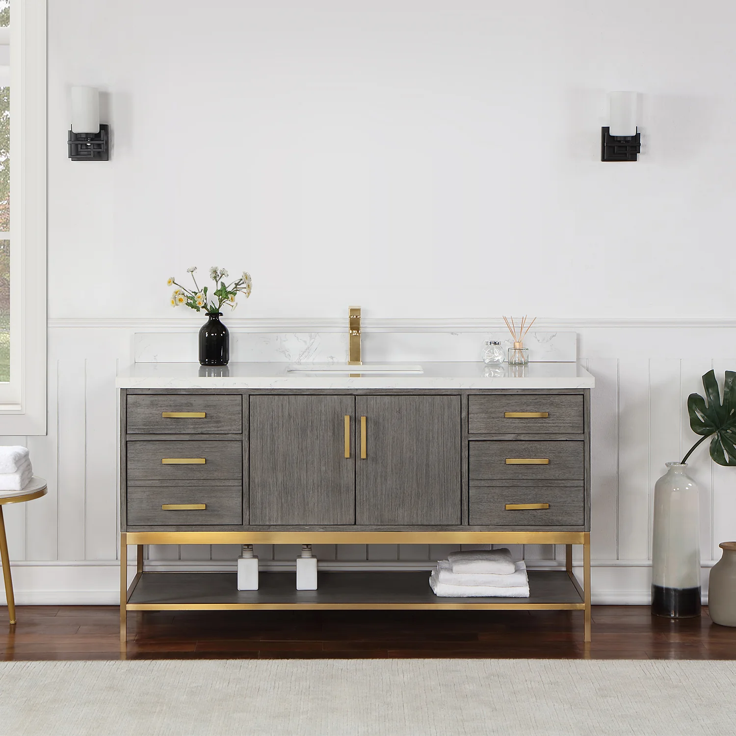 Altair Design Wildy 60" Single Bathroom Vanity Set in Classical Grey with Grain White Composite Stone Countertop - Image 9