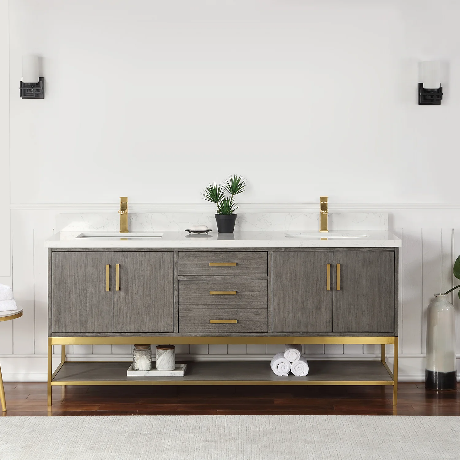 Altair Design Wildy 72" Double Bathroom Vanity Set in Classical Grey with Grain White Composite Stone Countertop - Image 9