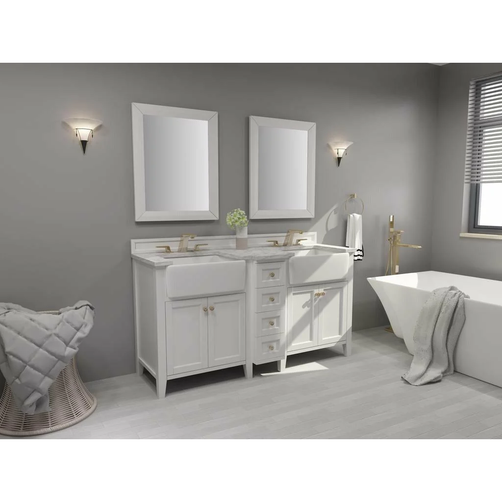 Ancerre Designs Adeline Double Vanity Set Italian Carrara White Marble Vanity Top - Image 12