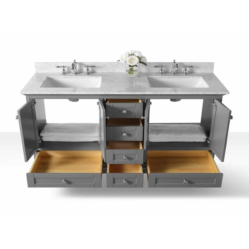 Ancerre Designs Audrey Double Bath Vanity Set Italian Carrara White Marble Vanity Top - Image 31
