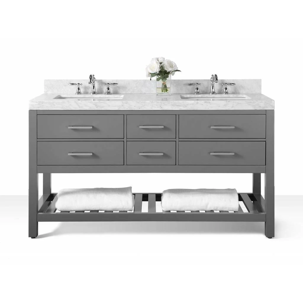 Ancerre Designs Elizabeth Double Bath Vanity Set Italian Carrara White Marble Vanity Top - Image 23