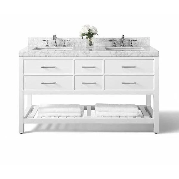 Ancerre Designs Elizabeth Double Bath Vanity Set Italian Carrara White Marble Vanity Top - Image 33