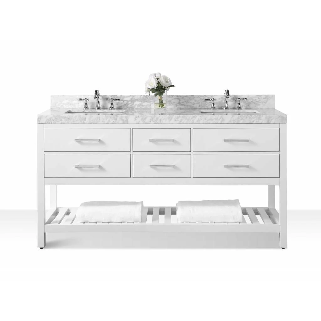 Ancerre Designs Elizabeth Double Bath Vanity Set Italian Carrara White Marble Vanity Top - Image 39