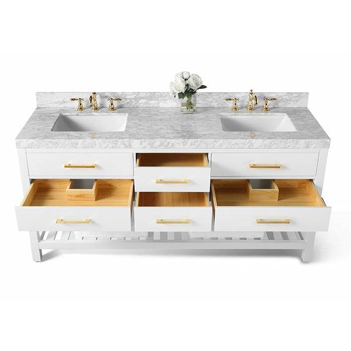 Ancerre Designs Elizabeth Double Bath Vanity Set Italian Carrara White Marble Vanity Top - Image 54