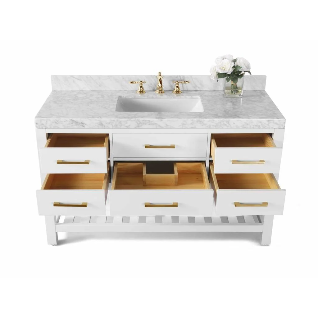 Ancerre Designs Elizabeth Single Bath Vanity Set Italian Carrara White Marble Vanity Top - Image 50