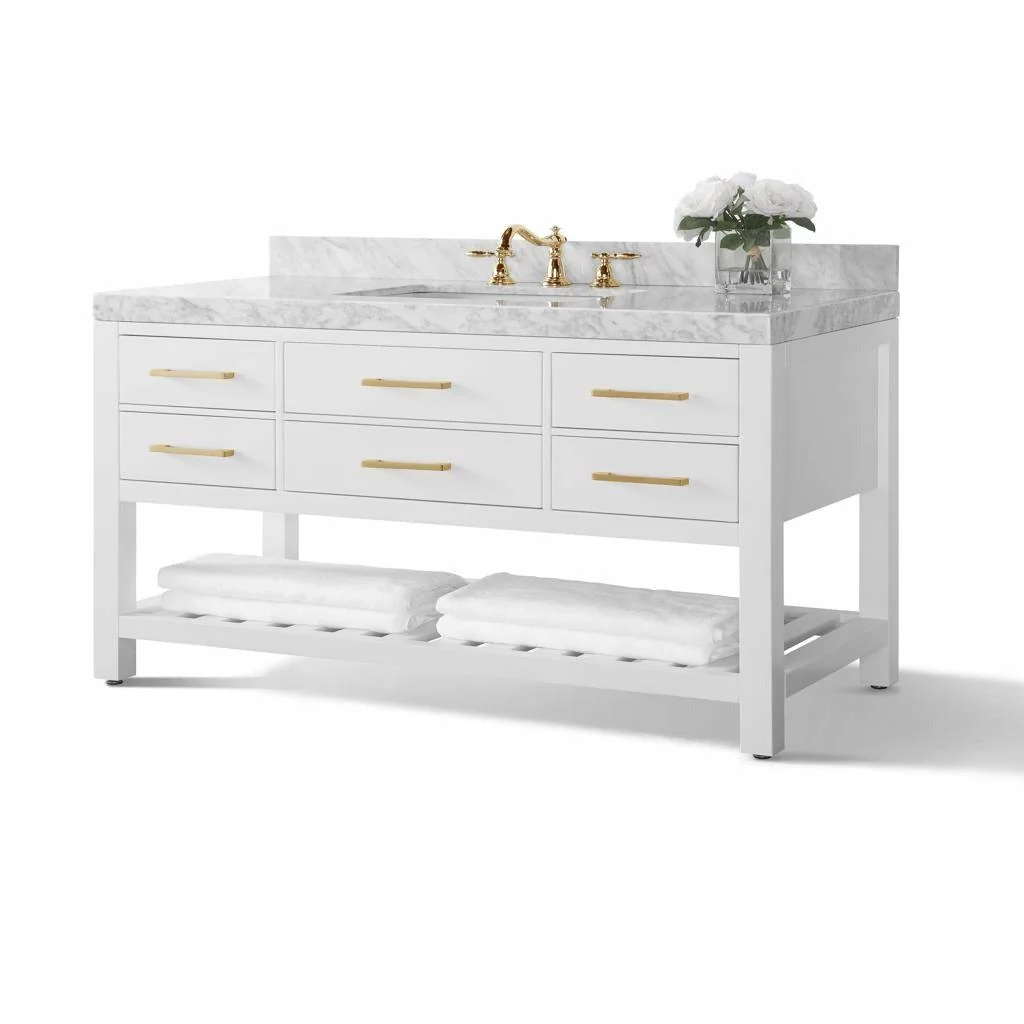 Ancerre Designs Elizabeth Single Bath Vanity Set Italian Carrara White Marble Vanity Top - Image 53