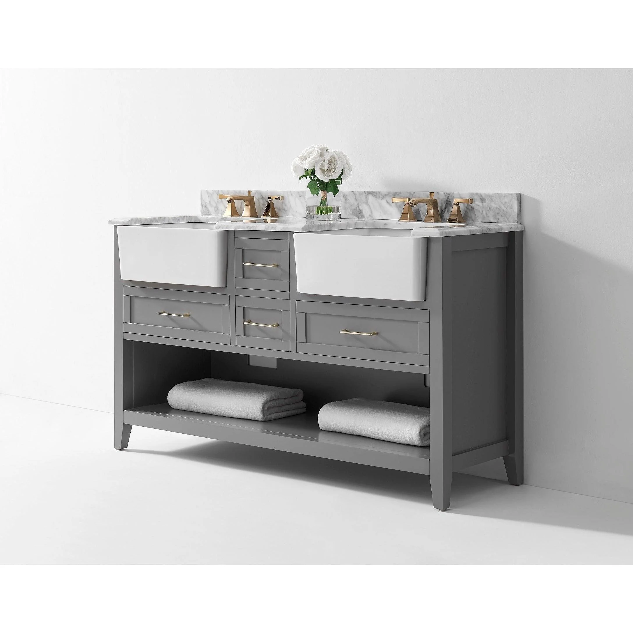 Ancerre Designs Hayley Double Bath Vanity Set Italian Carrara White Marble Vanity Top - Image 8