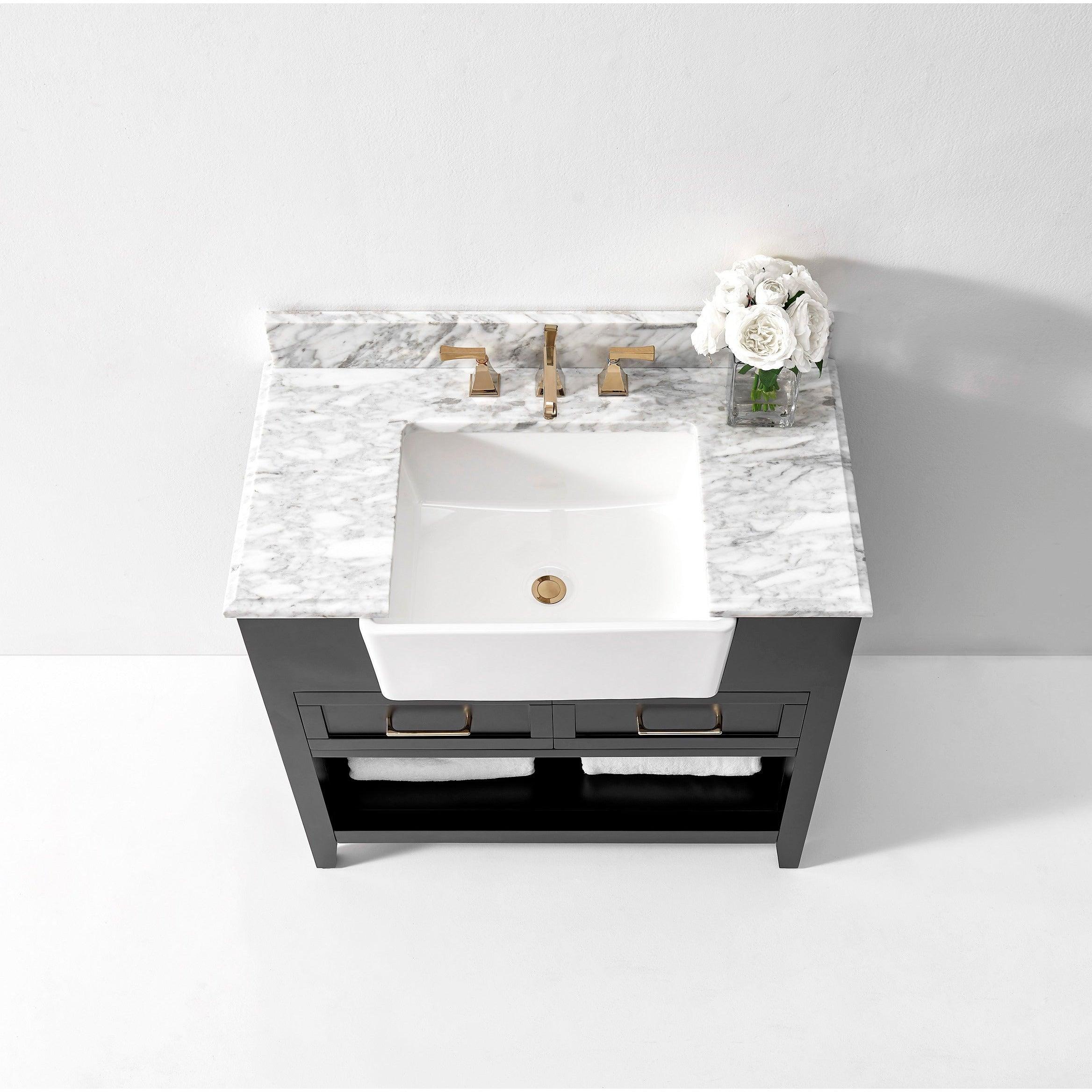 Ancerre Designs Hayley Single Bath Vanity Set Italian Carrara White Marble Vanity Top - Image 15
